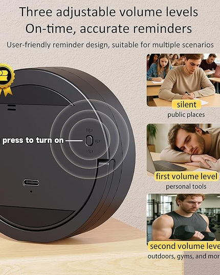 Digital Kitchen Timer, Rechargeable Magnetic Visual Timer with Large LED Display, Adjustable Volume for Classroom, Cooking, Fitness, Baking, Kids Learning & Teaching (1, Black)