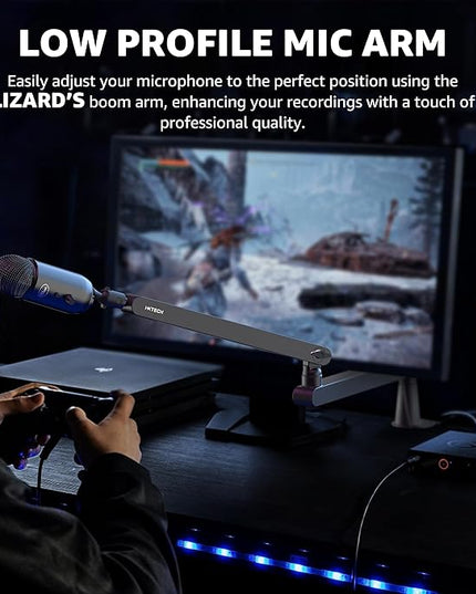 IXTECH Mic Arm Desk Mount, Low Profile 360° Swivel Mic Boom Arm, Adjustable Microphone Arm with Detachable Rise Column and Built-In Cable Management for Streaming and Recording.
