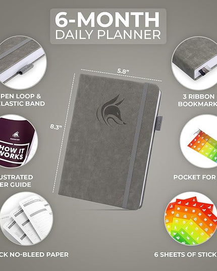 Clever Fox Daily Planner – Undated Planning Notebook with Hourly Schedule & To-Do List – Personal Day Task & Work Organizer, 6 Months (Gray)