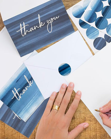 VNS Creations Thank You Cards With Envelopes Bulk Set & Stickers - 100 Pack 4x6 Blank Thank You Notes Bulk Box Set - Large Note Card Small Business, Wedding, Baby Shower & Bridal Shower - Ombré