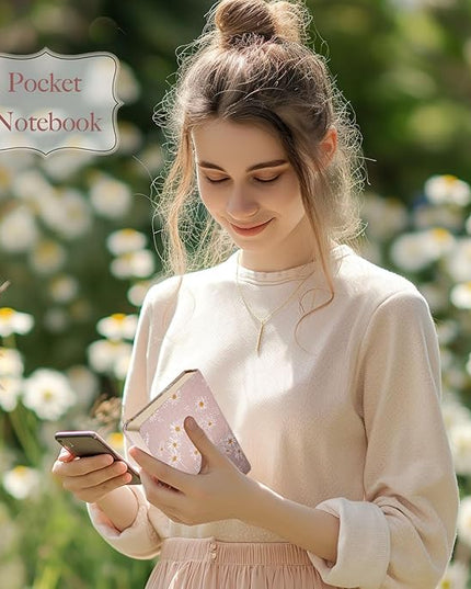 Fabric Pocket Notebook, Flower Cloth Hardcover Journal, A6, 264 Pages, 4x6 Small Notebook & Sketchbook, Similar Embroidered Journal, Lay Flat, Daisy Gifts for Women, Pink