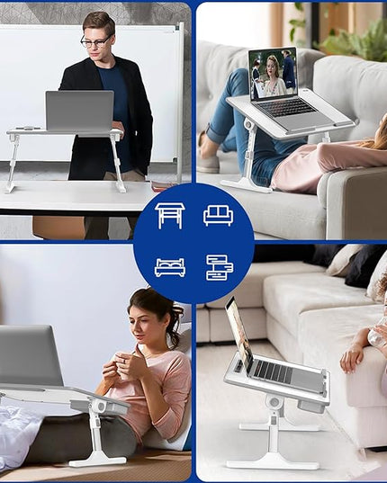 Besign LT05 Adjustable Laptop Table, Lap Desk, Portable Standing Bed Desk, Foldable Sofa Breakfast Tray, Notebook Computer Stand for Reading and Writing, Medium Size, White