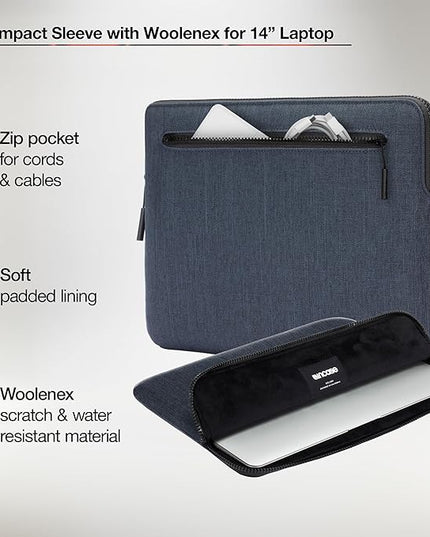 Incase Compact Laptop Sleeve with Woolenex - 14" MacBook/Laptop and iPad/Tablet Sleeve, Computer Case and Cover, Lightweight, Weather Resistant, with Slip Pocket for Accessories - Heather Navy
