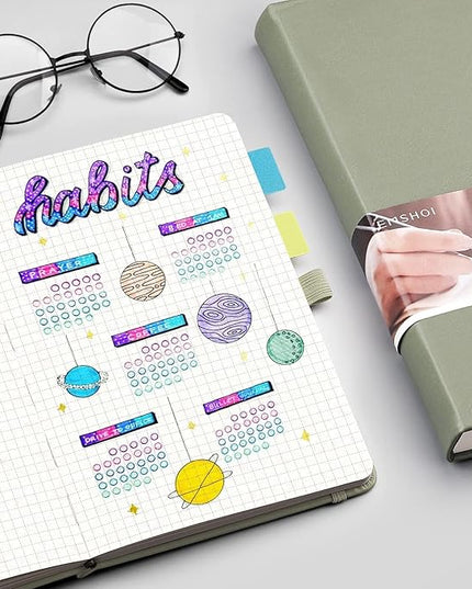 EMSHOI Graph Paper Notebook - 256 Pages A5 Graph Notebook/Journal, Hard Cover, 120gsm Thick Paper, Smooth PU Leather, Inner Pocket, 5.75'' × 8.38''- Olive Green