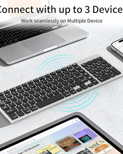KVTVOU for Ultra-Slim Wireless QWERTY Keyboard, 3-in-1 Connection Modes (Dual Bluetooth+2.4G), Multi-Device Switching, Power-Saving & Anti-Slip, Compatible with PC/Laptop/Tablet/Phone, Black