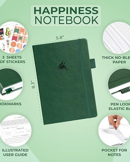 Clever Fox Happiness Notebook – Daily Positivity Journal for Women with Prompts & Positive Quotes – Affirmation & Self Esteem Gifts (Forest Green)