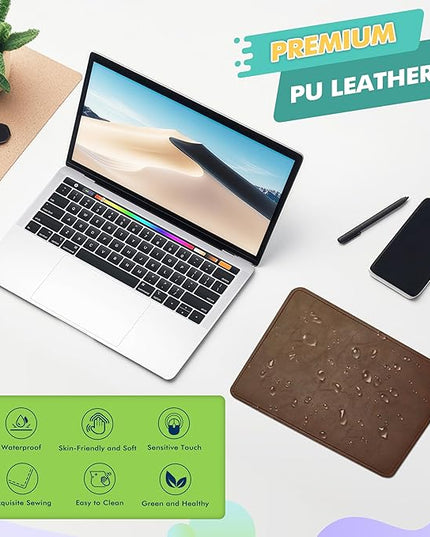 Mouse Pad, PU Mouse Pad，Leather Mouse Pad with Stitched Edge Micro-Fiber Base with Non-Slip Waterproof，Mouse Pad for Computers，Laptop, 8x11Inch (Dark Caramel Brown)