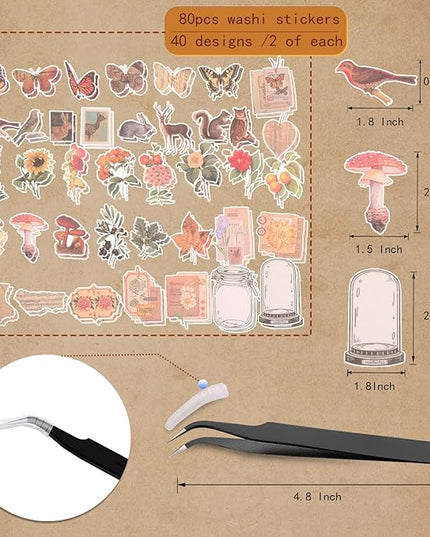 200Pcs Vintage Scrapbook Stickers, Aesthetic Junk Journal Stamping Supplies Kit, Scrapbooking Ephemera Washi Paper for Bullet Journaling Planners Diary Collage