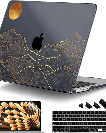 DONGKE for M4 MacBook Air 13.6 Inch Case 2025 2024 2023 2022 Model A3240 A3113 A2681 M3 M2 Chip, Plastic Hard Shell Case Cover with Touch ID for MacBook Air 13 Inch M4 - Abstract Mountain