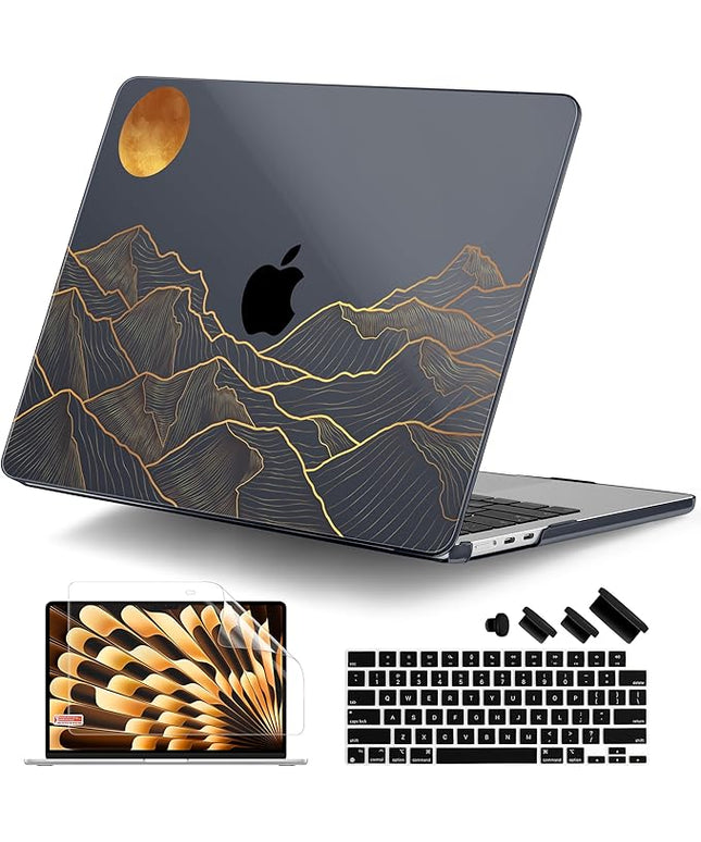 DONGKE for M4 MacBook Air 13.6 Inch Case 2025 2024 2023 2022 Model A3240 A3113 A2681 M3 M2 Chip, Plastic Hard Shell Case Cover with Touch ID for MacBook Air 13 Inch M4 - Abstract Mountain