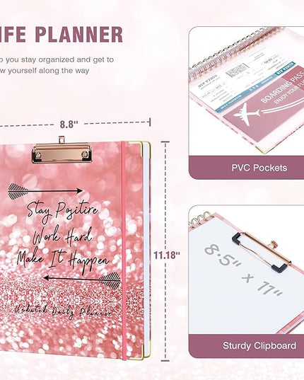 Ospelelf Undated Spiral Bound Planner Daily, Weekly and Monthly Planner, Pink Teacher Planners 12 Month 8.5 x 11