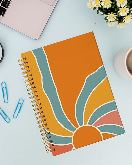 VNWEK Boho Notebook - Boho Journal, Boho Gifts for Women, Boho Office Supplies, Groovy Boho Sun Sunshine Spiral Notebook 5.5x8.3,Writing Notebooks
