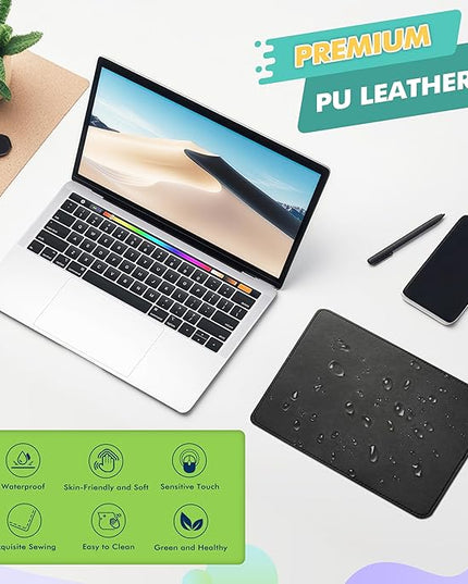 Mouse Pad, PU Mouse Pad，Leather Mouse Pad with Stitched Edge Micro-Fiber Base with Non-Slip Waterproof，Mouse Pad for Computers，Laptop, 8x11Inch (Charcoal Black)