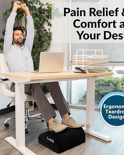 ComfiLife Foot Rest for Under Desk at Work – Adjustable Desk FootRest for Office Chair, Gaming Accessories – Ergonomic Teardrop Design for Back, Hip & Leg Pain Relief – 100% Memory Foam (Black)