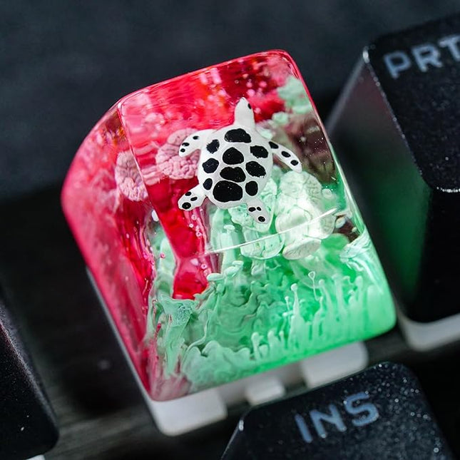 Sea Turtle Artisan Keycap Magenta Teal Coral Ocean R1 SA Profile Custom Sea Creatures Keycaps 1U ESC Handmade Gaming Resin Key Cap Cherry MX Switch Compatible Mechanical Keyboard Turtle Lover Gift