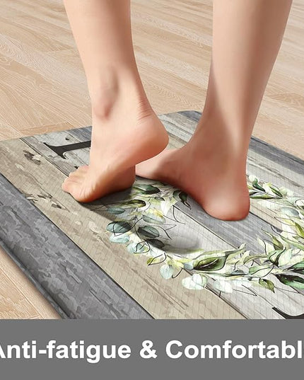 KIMODE Anti Fatigue Kitchen Mats, Farmhouse Kitchen Rugs Sets of 2, Non Slip Kitchen Mats for Floor, Cushioned Kitchen Floor Mats for Sink, Laundry, Office, Desk Grey 17"x59"+17"x29"
