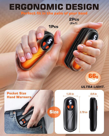 Hand Warmers Rechargeable 2 Pack, 6000mAh Electric Hand Warmers, 5-Level Heating with Battery Display, Reusable Portable Pocket Heater, Gifts for Christmas, Outdoor, Golf, Travel, Hunting, Camping