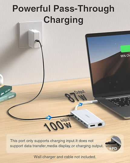 USB C Hub USB-C Docking Station Dual Monitor 14 in 1 Triple Display Multiport Adapter with 2 HDMI+DP+7 USB Type C/A Ports+Ethernet+Audio, USBC Dongle for Dell/HP/Lenovo ThinkPad/Surface(Sliver)