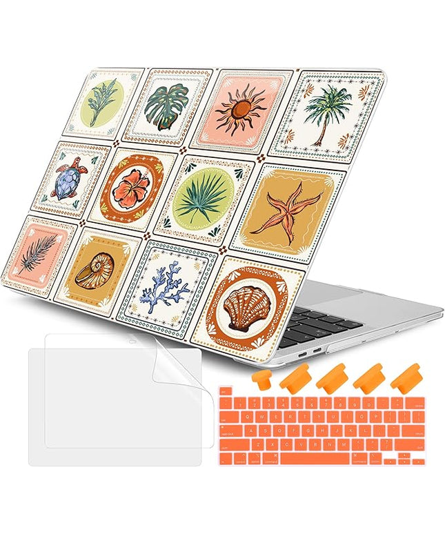 DONGKE Compatible with MacBook Pro 13 inch Case 2024 2023-2020 Release A2338 M2/M1 A2251 A2289 with Retina Display & Touch ID, Plastic Hard Shell & Keyboard Cover & Screen Film - Corals