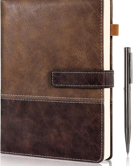 HULIPARK Leather Notebook Journal with Pen, A5 Lined Hardcover Notebook with Magnetic Closure, 240 Pages Daily Journal for Men Women, Ruled Journal Notebooks for Work, Writing, Note Taking - Brown