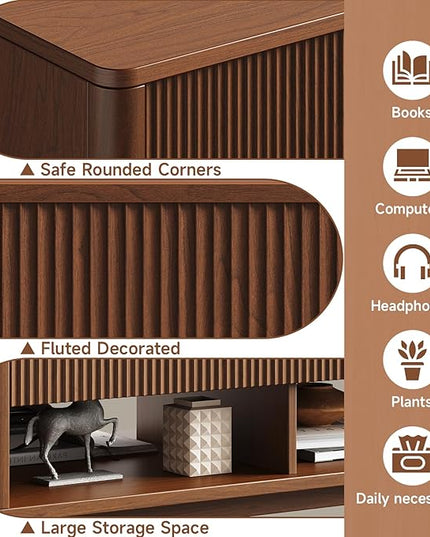 ONBRILL Farmhouse Lift Top Coffee Table, Mid Century Modern Coffee Table with Hidden Storage Compartment, Fluted Rising Pull up Wood Modern Center for Living Room, Office, Walnut