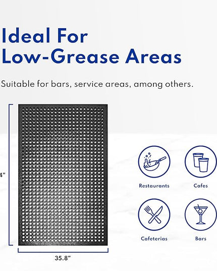 New Star Foodservice 533517 Commercial Grade Grease Resistant Anti-Fatigue Rubber Floor Mat, 36" x 60", Black