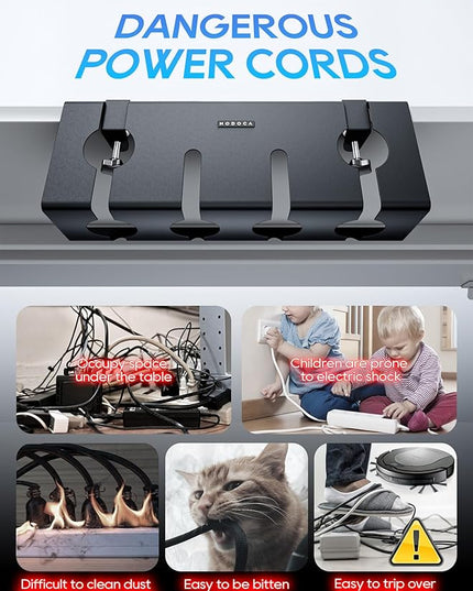 NODOCA No Drill Under Desk Cable Management Tray, 17'' Wire Management, Punch-Free Clamp on, Metal Cable Tray, Wire Organizer Under Desk, Under Desk Basket for Office and Home, Black