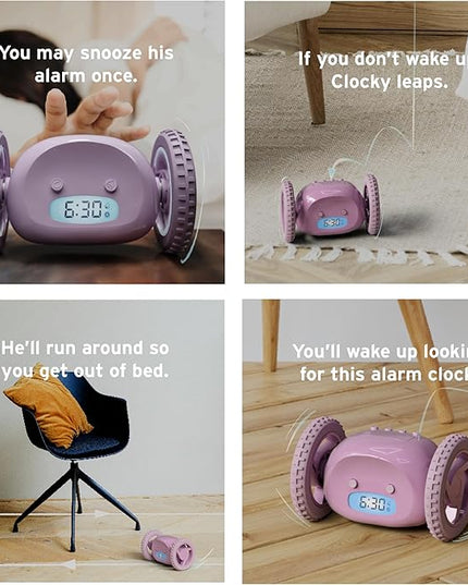 CLOCKY Alarm Clock on Wheels – Loud Rolling Alarm Clock for Heavy Sleepers | Runaway Clock That Jumps & Runs to Wake You Up | Funny Unique Gift for Adults & Teens (Lavender)