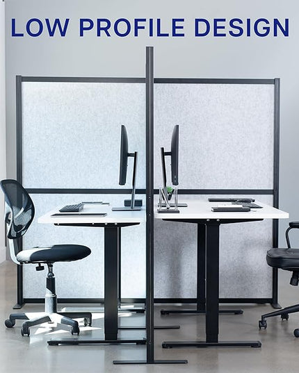 VIVO T-Shape Modular Corner Wall System, 4 Panels, Modern Professional Office Cubicle Dividers, Freestanding Privacy Screen, 66 inches High, Light Gray, Black Frame, PP-MWS63B-T