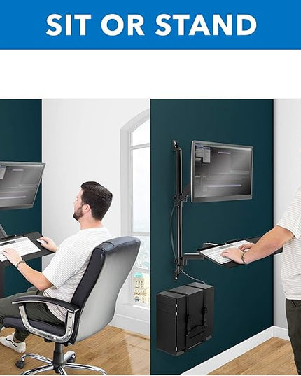 Mount-It! Wall Mount Workstation with Single Monitor Mount, Keyboard Tray and CPU Holder, Height Adjustable Full Motion Arms, Fits One 32 Inch Computer Screens