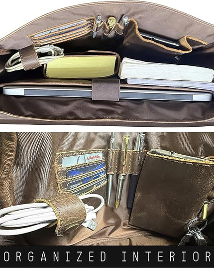 Leather Messenger Bag for Men 14" Leather Laptop Bag Vintage Crossbody Office Satchel Travel Shoulder Bag