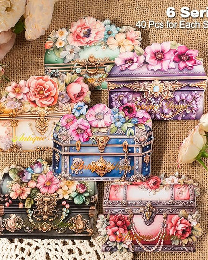 MiyouLuna 240Pcs PET Scrapbook Stickers Vintage Floral Designs for Scrapbooking DIY Crafts Waterproof Journaling Supplies Junk Journal Ephemera with Storage Organizer