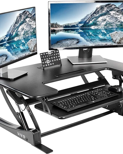 VIVO 36 inch Height Adjustable Stand Up Desk Converter, V Series, Quick Sit to Stand Tabletop Dual Monitor Riser Workstation, Black, DESK-V000V