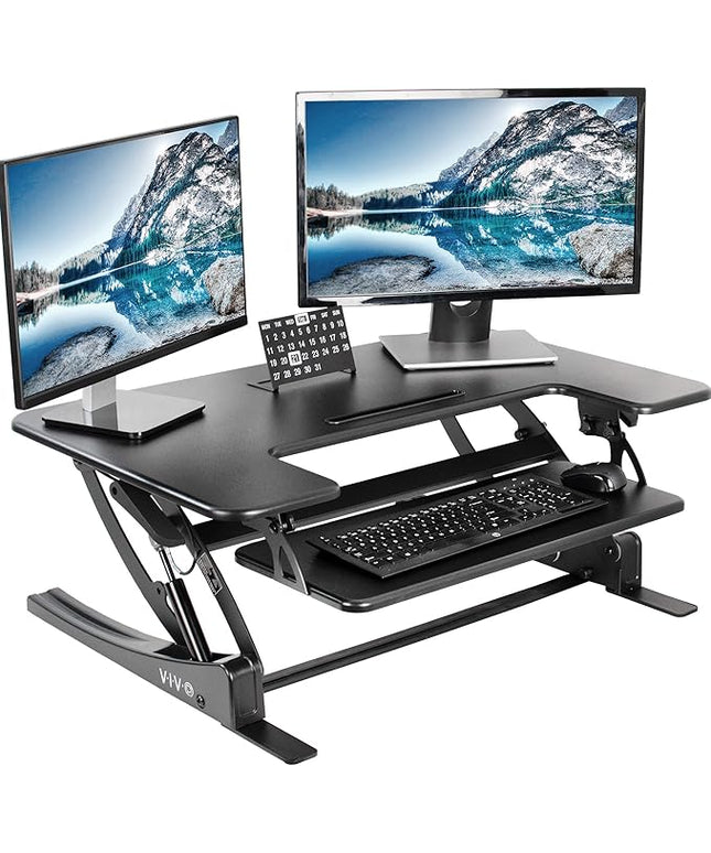 VIVO 36 inch Height Adjustable Stand Up Desk Converter, V Series, Quick Sit to Stand Tabletop Dual Monitor Riser Workstation, Black, DESK-V000V