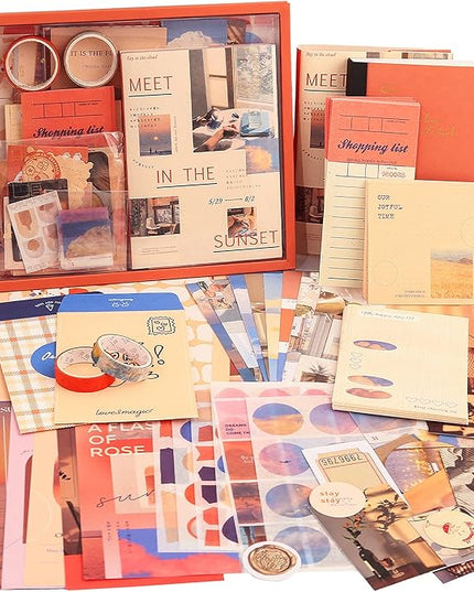 emmoolife 348 Pcs Scrapbooking Supplies Kit, Vintage Aesthetic Scrapbook Kit for Bullet Junk Journal, Stationery, A6 Grid Notebook, DIY Journaling Supplies, Birthday Craft Gift for Teen Girl Women