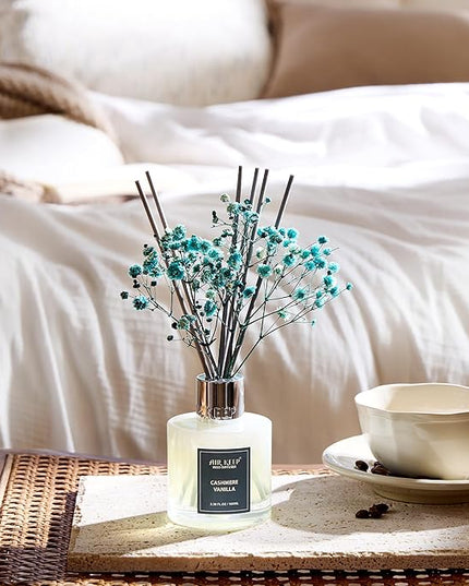 Airkeep Reed Diffuser Set,3.38 fl oz (100 ml) - Cashmere Vanilla Oil Diffusers with 8 Reed Sticks, Home Fragrance Reed Diffuser for Bathroom Shelf Decor