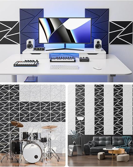 22 pack Acoustic Panels With Self-Adhesive, 12"X 12"X 0.4"Sound Proof Foam Panels, Sound Panels High Density, Soundproof Wall Panels for Home Studio Office- WhiteBase + BlackFace V1