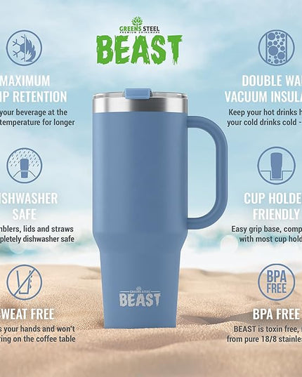 Beast 50 oz Tumbler with Handle Stainless Steel Vacuum Insulated Coffee Ice Cup Double Wall Travel Flask (Stormy Sky Blue)