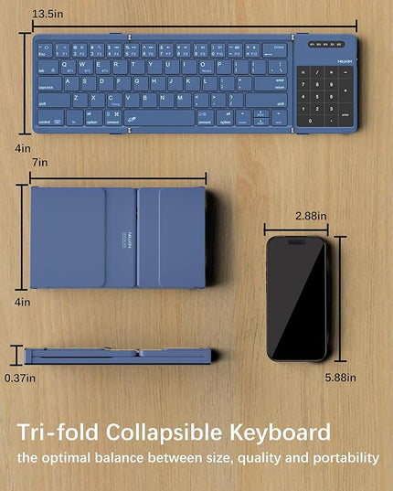 Nillkin Upgraded Foldable Bluetooth Keyboard with Touchpad & Number Pad, Portable Wireless Keyboard for Travel, Pocket-Sized, Full Size Keys, Support 3 Devices for iPad Laptop Tablets Phone, Blue