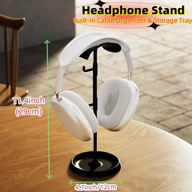Headphone Stand for Desk, Headphone Holder with Cable Organizer Storage Tray Compatible for AirPods Max, Pro, Beats, Gaming Headset Stand. 【No Tools Required】 ME-2 (Black)
