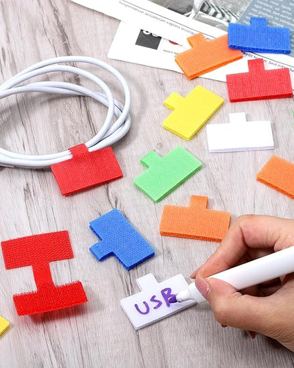 24Pcs Cable Lables, Multi Color Durable Cable Lables Large Size for Organizing Wires and Identification Write On Cord Label Tags for Electronics Self-Adhesive Nylon Label Waterproof Reusable