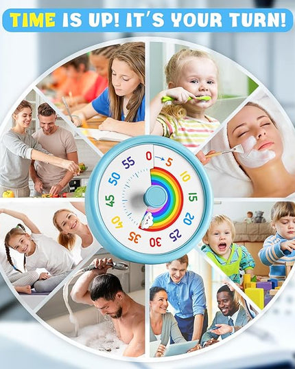 HIPPIH Visual Timer for Kids, 60 Minute Countdown Timers for Classroom Kitchen Office, Rainbow Disk Desk Timer Clock with Silent Operation, Pomodoro Timer Time Management Tools for Toddler ADHD Blue