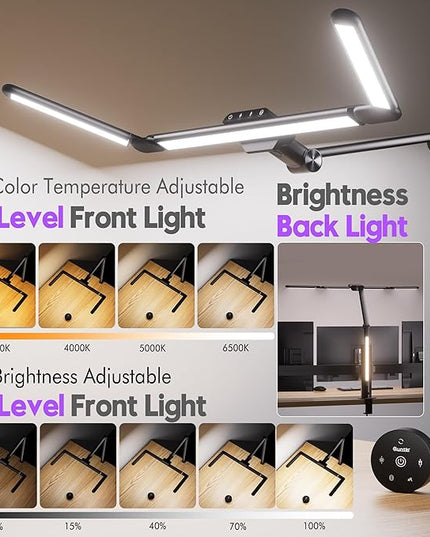 Quntis 32.5" Architect Desk Lamps for Office Home Dorm - Eye Care 3 Light Bar 1100LM Bright, Ambient Backlight, Radar Sensor, Remote Control, 2H Timer, Workbench Drafting Reading Video Conference Task