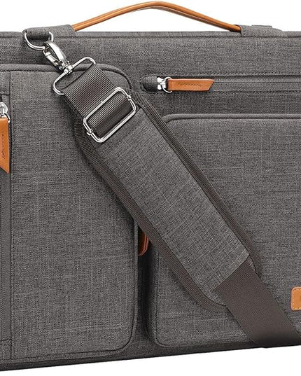 MOSISO 360 Protective Laptop Shoulder Bag,17-17.3 inch Computer Bag Compatible with MacBook, HP, Dell, Lenovo, Asus Notebook,Side Open Messenger Bag with 4 Zipper Pockets&Handle, Taupe Gray