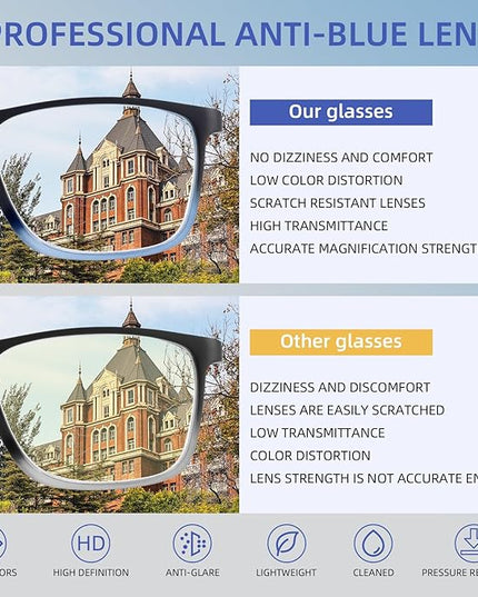 BLOEXCLU 4 Pack Progressive Multifocus Reading Glasses for Men Women TR90 Sports Style Anti-Blue Light Computer Readers