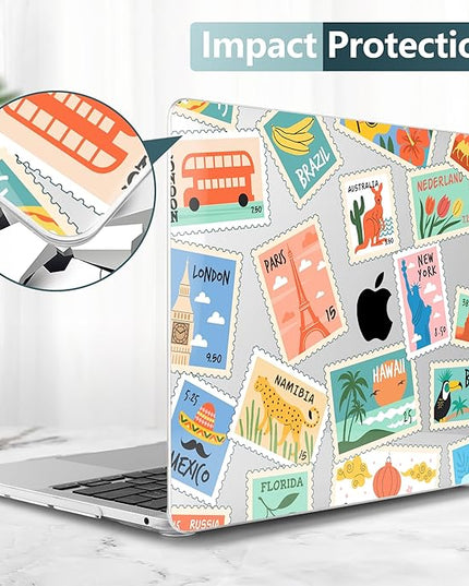 DONGKE Compatible with MacBook Pro 13 inch Case 2024 2023-2020 Release A2338 M2/M1 A2251 A2289 with Retina Display & Touch ID, Plastic Hard Shell & Keyboard Cover & Screen Film - Post Stamps