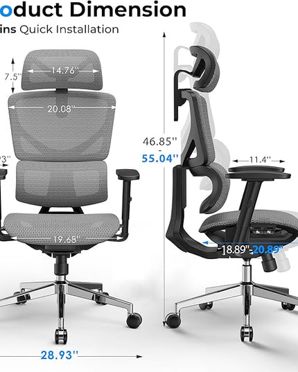 Ergonomic Office Chair - Big & Tall 6'6" Mesh Chair with Dynamic Lumbar Support, 4-in-1 Quick Adjust, 350lbs Capacity - BIFMA Certified Computer Chair for Home Office
