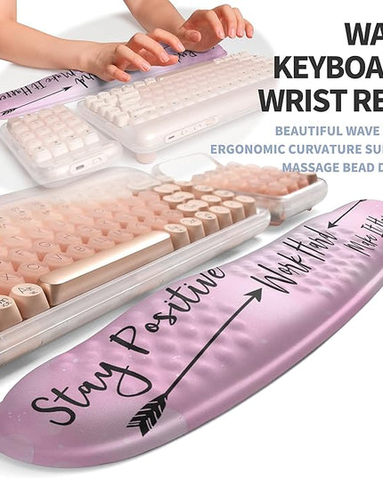 2-in-1 Ergonomic Set, Wave Keyboard Wrist Rest and Massage Slope Mouse Pad Wrist Support, Rebound Memory Foam for Relieve Carpal Tunnel Syndrome and Wrist Pain (Stay Positive)