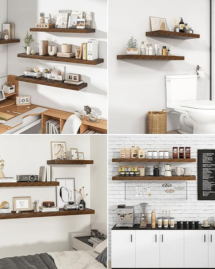 RICHFOCUS 48Inch Floating Shelves for Wall 2 Pack Shelves for Bedroom|Kitchen|Bathroom Wall Mounted Rustic Wood Floating Shelf with Invisible Brackets for Books|Storage|Decor, Rustic Brown