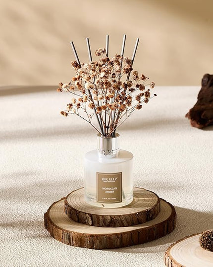 Airkeep Reed Diffuser Set,3.38 fl oz (100 ml) - Moroccan Amber Oil Diffusers with 8 Reed Sticks, Home Fragrance Reed Diffuser for Bathroom Shelf Decor